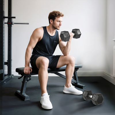 HOMCOM 2x17.5KG Rubber Hex Dumbbell Portable Hand Weights Dumbbell Home Gym 