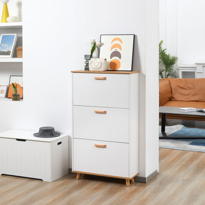 HOMCOM Narrow Shoe Cabinet, Slim Shoe Storage Cabinet with 3 Flip Drawers and Adjustable Shelves, 12 Pair of Shoes Organizer for Hallway, Entryway, White 