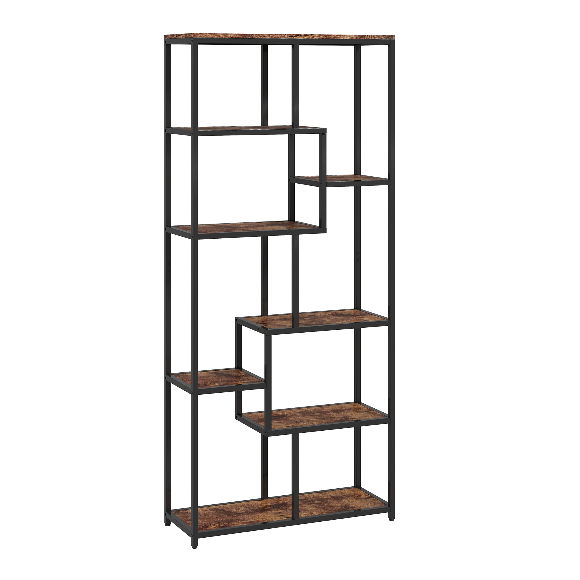 HOMCOM Seven-Tier Geometric Bookcase - Brown/Black 