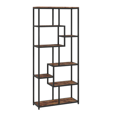 HOMCOM Seven-Tier Geometric Bookcase - Brown/Black 