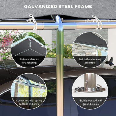 Outsunny 3 x 6m Heavy Duty Carport Garage Car Shelter Galvanized Steel Outdoor Open Canopy Tent Water UV Resistant Waterproof, Grey 