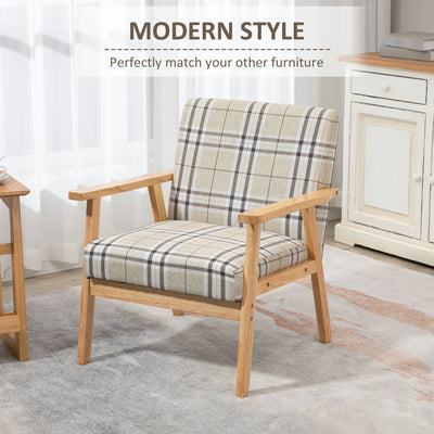 HOMCOM Modern One Seater Sofa for Living Room, Linen Fabric Small Couch with Rubber Wood Frame, Armrests, Lattice Pattern, Upholstered Armchair, Beige 