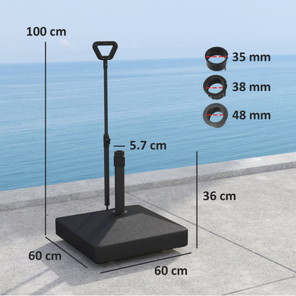 Outsunny Garden Parasol Base with Adjustable Wheels and Handle, Garden Sun Umbrella Base Parasol Stand, Filled Up to 55kg with Stand, 45kg with Water for Garden Poolside, Black