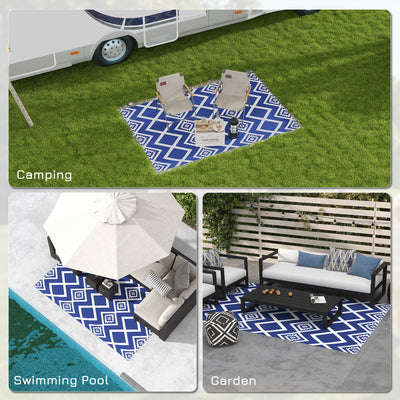 Outsunny Plastic Straw Reversible RV Outdoor Rug with Carry Bag, 182 x 274cm, Blue and White 
