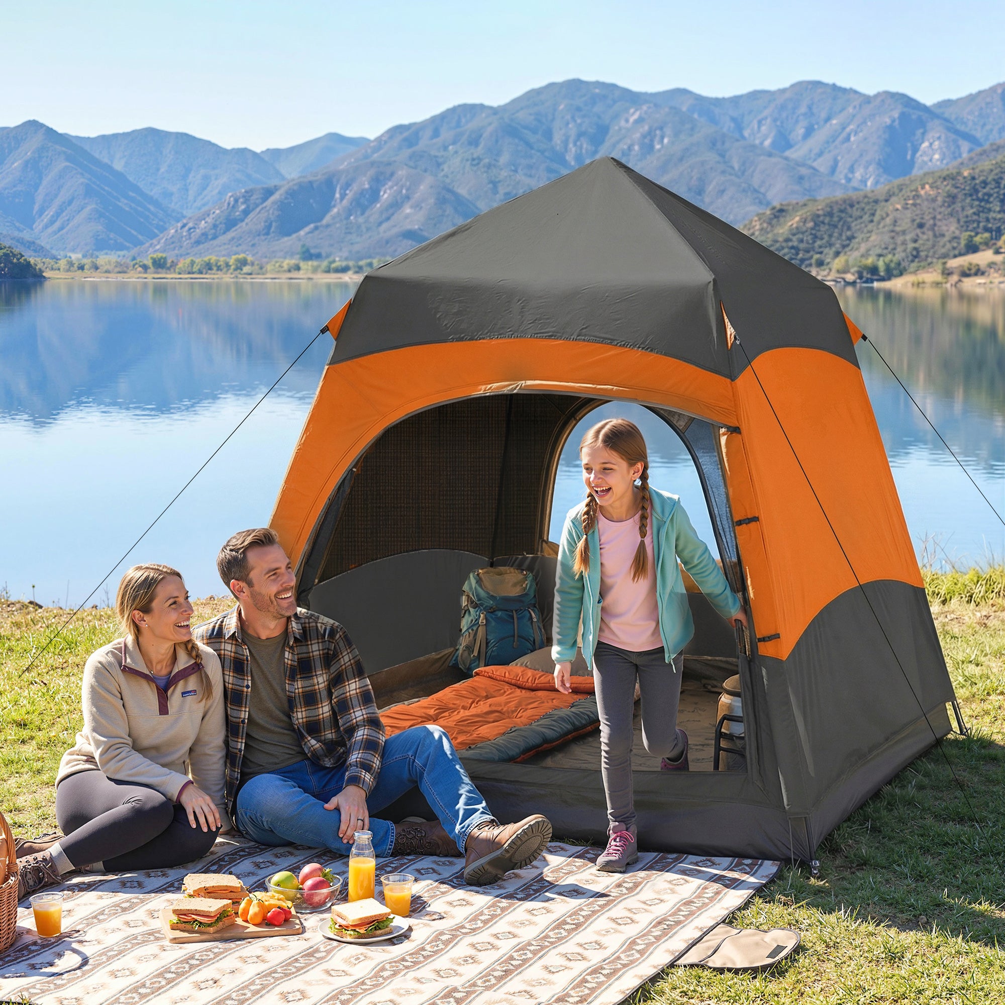 Outsunny Double Layer Instant Pop Up Tent with Rainfly, Portable Camping Shelter with Sewn-in Groundsheet and Carry Bag, Orange 