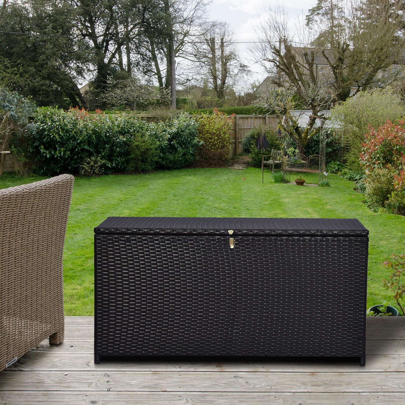 Outsunny Rattan Storage Box Outdoor Indoor Wicker Cabinet Chest Garden Furniture 118 x 54 x 59cm - Dark Brown 