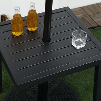 Outsunny Garden Side Table End Table Patio Coffee Table with Umbrella Hole, Steel Frame for Balcony, Black 