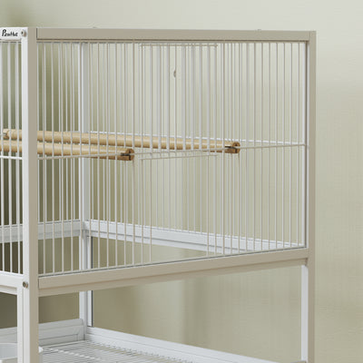 PawHut Bird Cage with Rolling Stand, Acrylic Viewing Panels, Storage Shelf, for Budgie, Parakeet, 48 x 46 x 83 cm 