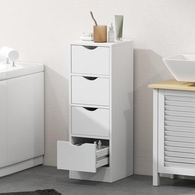HOMCOM 4-Drawer Bathroom Cabinet, Freestanding Narrow Storage Cabinet with Groove Handles for Small Spaces, White 
