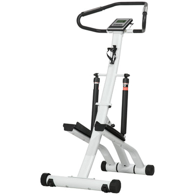 SPORTNOW Foldable Stepper Machine with 12-Level Hydraulic Resistance, Step Machine Exerciser with LCD Monitor and Drink Holder, for Home Fitness Workout, White and Black 