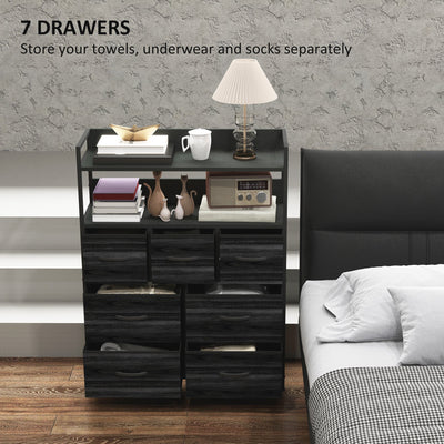 HOMCOM Rustic Chest of Seven Fabric Drawers - Black 