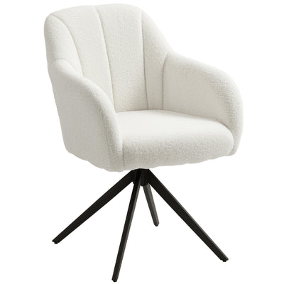 HOMCOM 360 Degree Swivel Accent Chair, Teddy Fleece Fabric Armchair, Upholstered Tufted Vanity Chair with Steel Legs for Living Room, Bedroom, Home Office, White 
