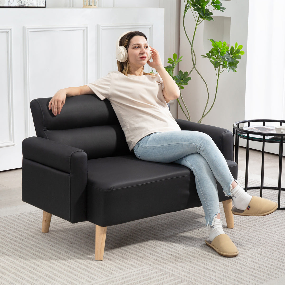 HOMCOM Small Faux Leather 2 Seater Sofa Settee - Black 