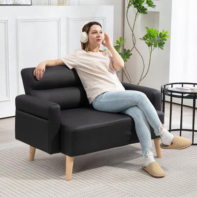 HOMCOM Small Faux Leather 2 Seater Sofa Settee - Black 
