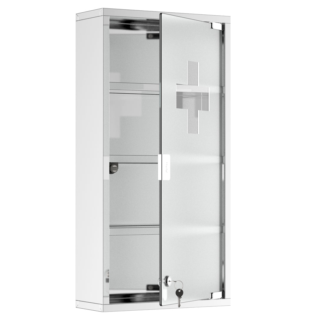 HOMCOM 4 Tier Stainless Steel Wall Mounted Medicine Cabinet Glass Lockable Door Storage Shelves Houseware Bathroom Furniture 60Hx30Wx12D(cm) w/2 Keys 