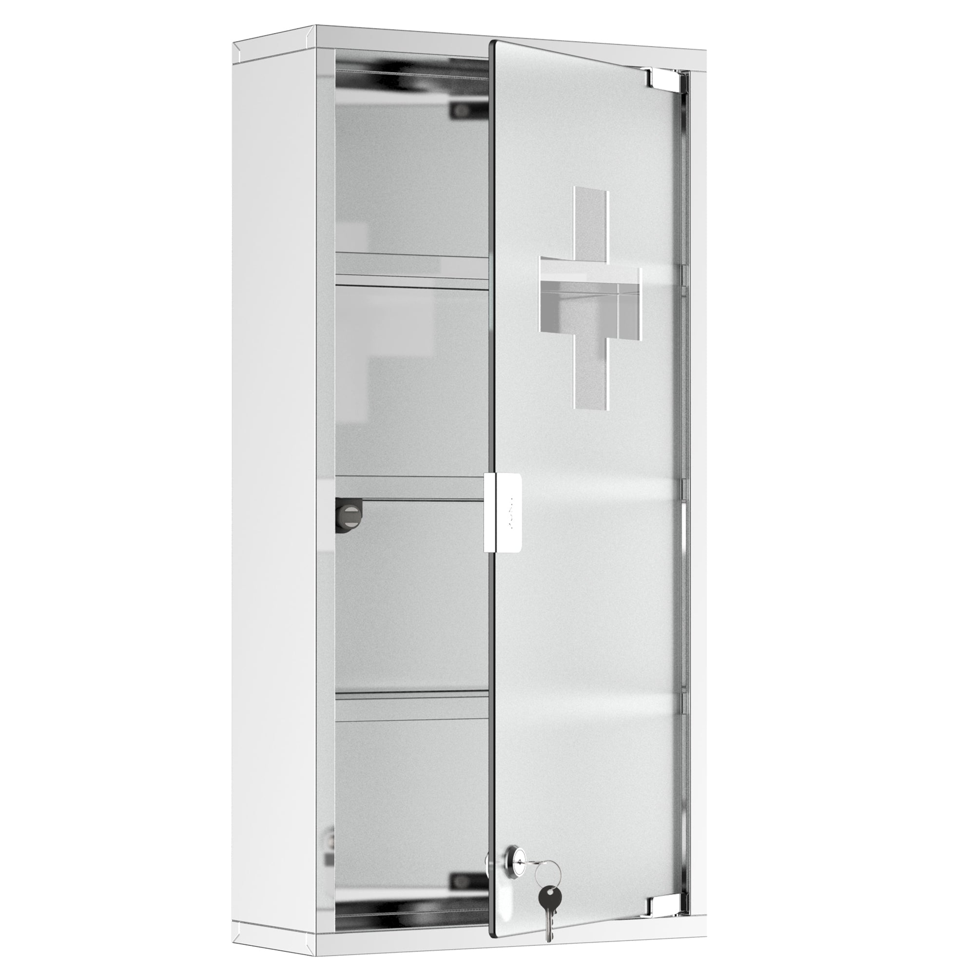 HOMCOM 4 Tier Stainless Steel Wall Mounted Medicine Cabinet Glass Lockable Door Storage Shelves Houseware Bathroom Furniture 60Hx30Wx12D(cm) w/2 Keys 