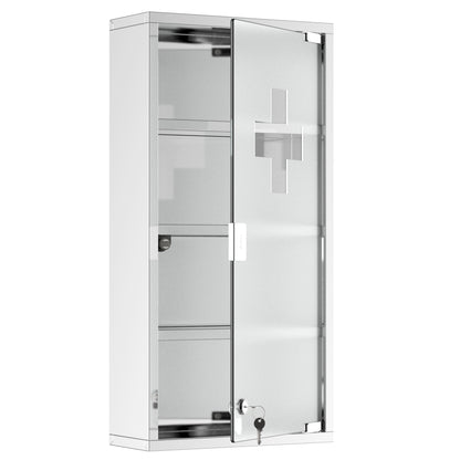HOMCOM 4 Tier Stainless Steel Wall Mounted Medicine Cabinet Glass Lockable Door Storage Shelves Houseware Bathroom Furniture 60Hx30Wx12D(cm) w/2 Keys 