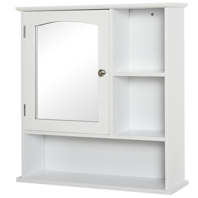 kleankin Bathroom Cabinet, Wall Mount Storage Organizer with Mirror, Adjustable Shelf for Bathroom, Kitchen, Bedroom, White 