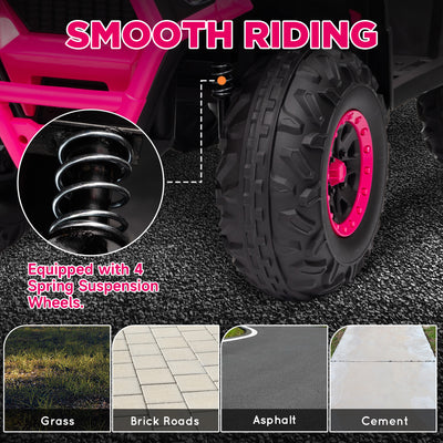 AIYAPLAY 12V Kids Electric Ride on ATV, Battery Powered Quad Bike w/ Spring Suspension, Forward Backward, Storage Basket - Pink 