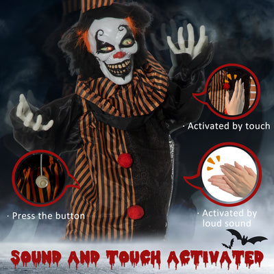 Outsunny 67 Inch Life Size Outdoor Halloween Decorations Talking Circus Clown, Animated Prop Animatronic Decor with Light Up Eyes, Laughter 