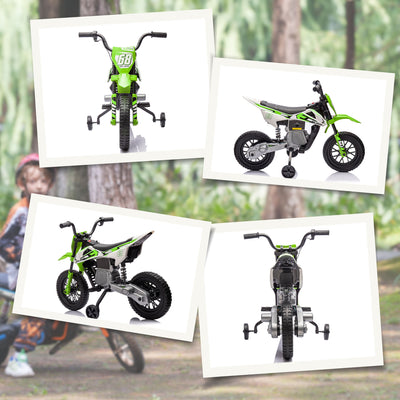 AIYAPLAY 12V Kids Electric Motorbike, Kids Electric Ride on motorcycle w/ Twist Grip Throttle, Training Wheels, Green 