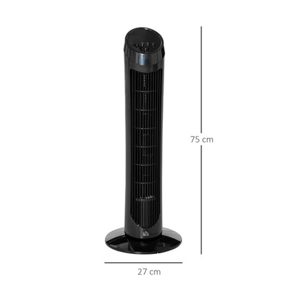 HOMCOM Tower Fan for Bedroom Cooling, 30 Inch Electric 70° Oscillating Fan with 3 Speed Settings, Standing Floor Fan for Home Office Indoor, Black 