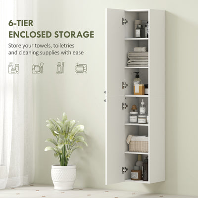 HOMCOM Wall Mounted Tall Bathroom Storage Cabinet with Soft-Close Hinges, Slim Bathroom Cabinet with 2 Doors, White 
