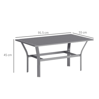 Outsunny Metal Garden Coffee Table, Rectangular Outdoor Side Table with Slatted Tabletop, Foot Pads for Outside, Garden, Balcony, Porch, 91.5 x 55 x 45cm, Dark Grey 