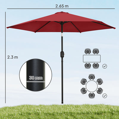 Outsunny 2.6 m Garden Parasol Umbrella with Aluminium Pole, Outdoor Patio Umbrella with Tilt and Crank, Vent, Wine Red 