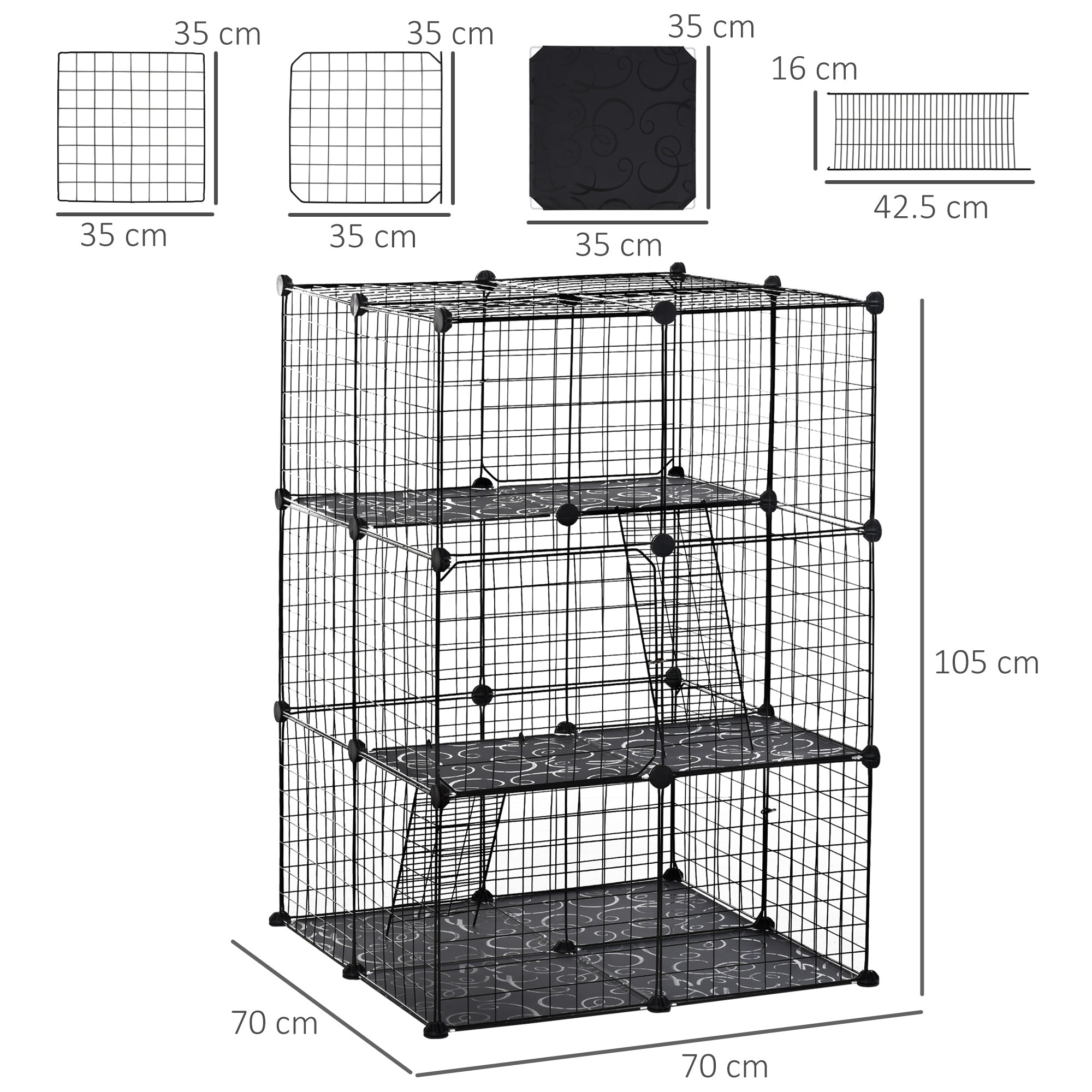 PawHut Pet Playpen DIY Small Animal Cage Enclosure Metal Wire Fence 39 Panels with 3 Doors 2 Ramps for Kitten Bunny Chinchilla Pet Mink Black 