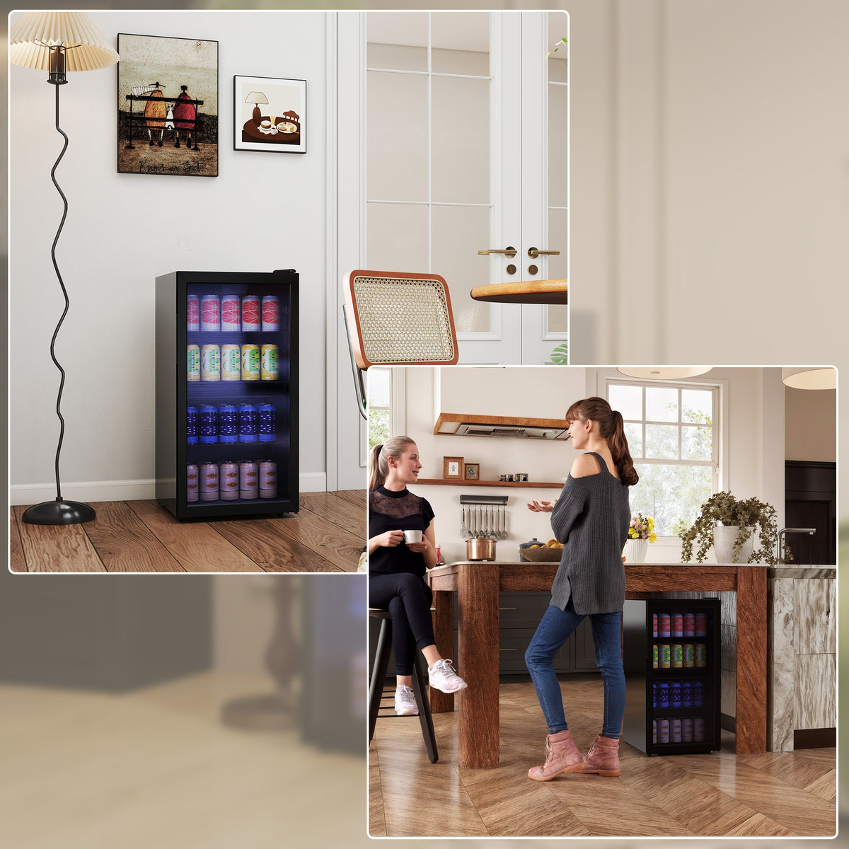 HOMCOM 93L Drinks Fridge, 115 Can Freestanding Beer Fridge with Glass Door, Adjustable Shelves, LED Light, for Beer Soda, Black 