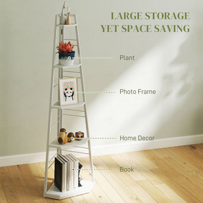 HOMCOM Five-Tier Corner Shelf - White 