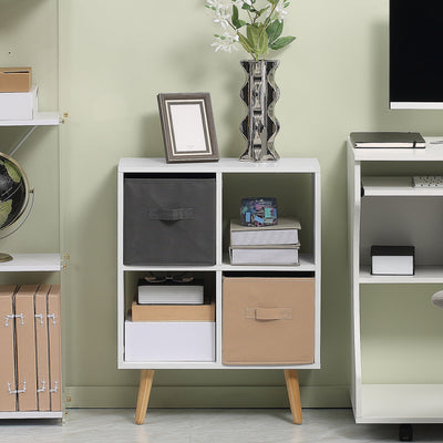 HOMCOM Freestanding 4 Cube Unit Cabinet Unit w/ 3 Fabric Drawers Handles Home Office Storage Shelves 