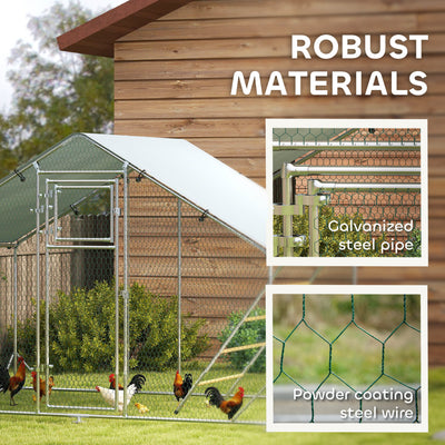 PawHut Walk in Chicken Run w/ Cover, Feeding Door, Hanging Feeder, Perch, for 6-8 Poultry 