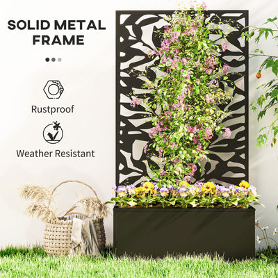 Outsunny Metal Garden Bed with Trellis, Wall Mounted or Freestanding Raised Planter with Privacy Panel, Black 