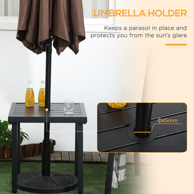 Outsunny Garden Side Table End Table Patio Coffee Table with Umbrella Hole, Steel Frame for Balcony, Black 