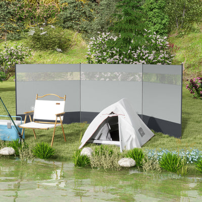 Outsunny Camping Windbreaker with Clear Windows, Carry Bag and Steel Poles, for Beach Caravan Campervan, 440 x 140cm, Grey 