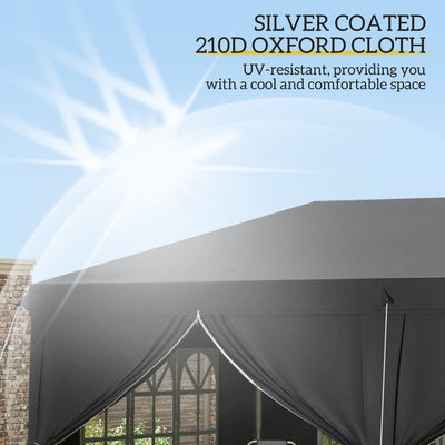 Outsunny 3 x 6 m Pop Up Gazebo with Sides and Windows, Height Adjustable Wedding Camping Party Tent Canopy Marquee with Storage Bag for Garden, Event, Black 