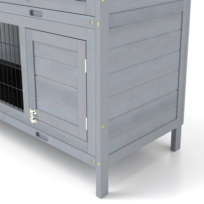 PawHut Rabbit Hutch Outdoor Guinea Pig Hutch Bunny Cage with No-Leak Trays, Divider, 136 x 50 x 93cm, Grey 