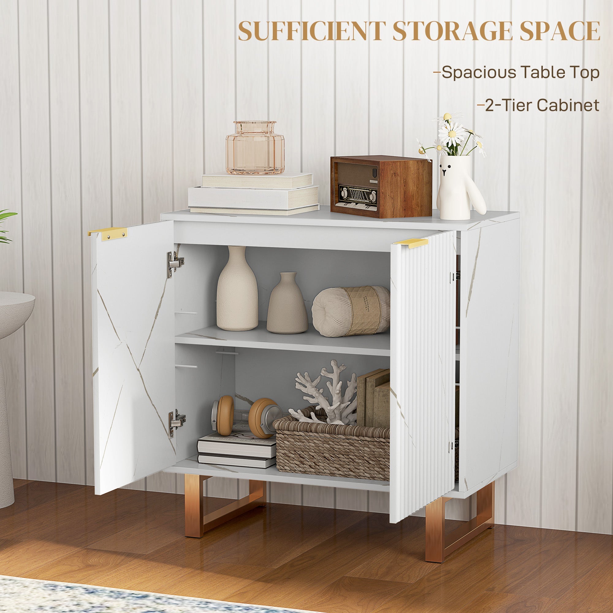 HOMCOM Elegant Storage Sideboard - White/Gold-Tone 
