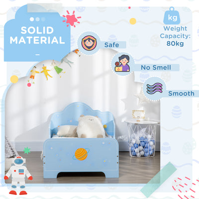 ZONEKIZ Space Themed Toddler Bed, Kids Bedroom Furniture, with Safety Rails - Blue 