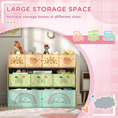 AIYAPLAY 3-Tier Kids Storage Unit with 9 Non-Woven Fabric Boxes for Toys, Books, for Bedroom, Nursery, Yellow 