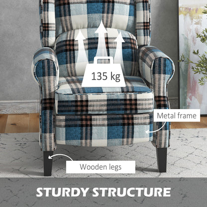 HOMCOM Wingback Reclining Chair Push Back Recliner Armchair for Living Room Bedroom with Footrest Armrests Wood Legs Blue 