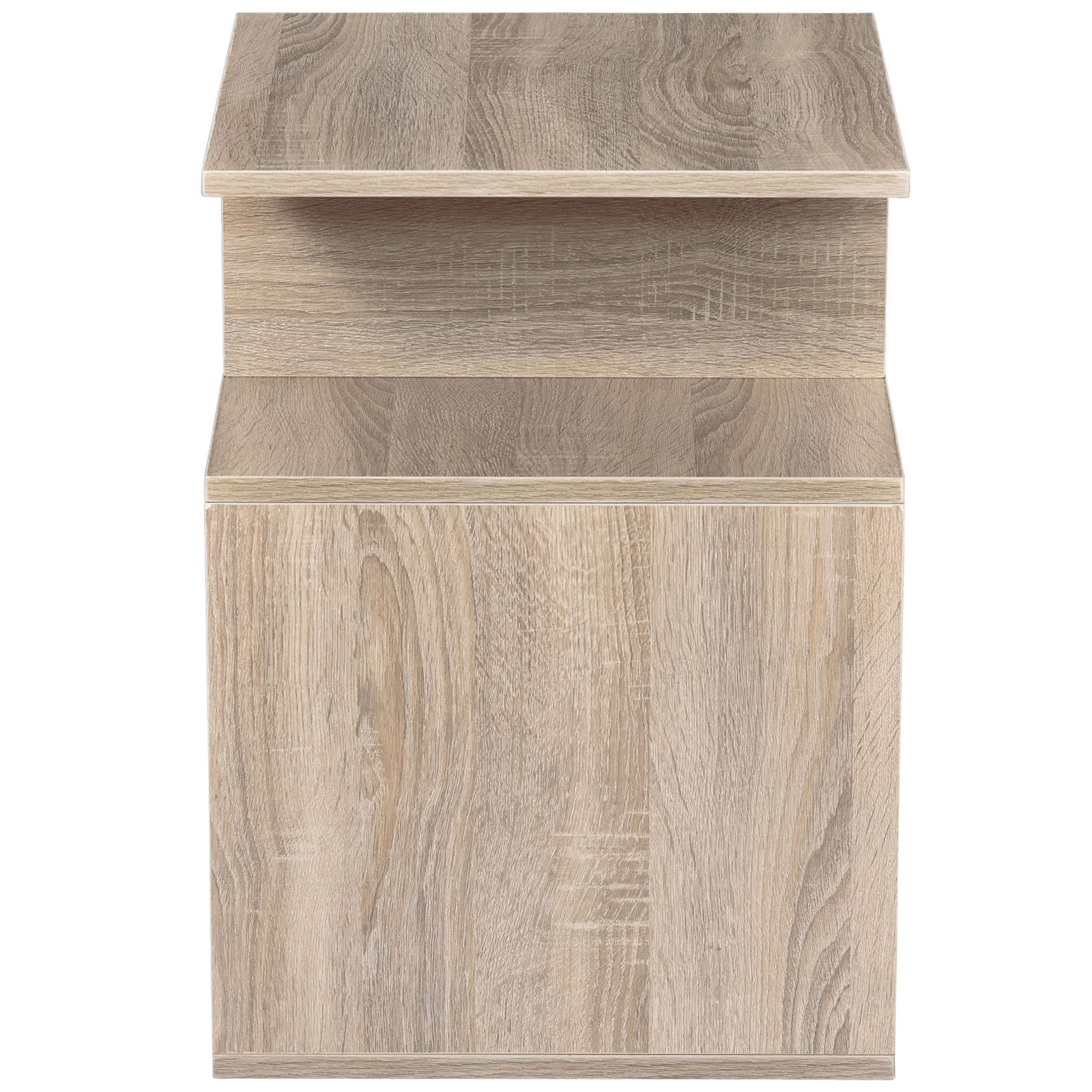 HOMCOM Side Table, 3 Tier End Table with Open Storage Shelves for Living Room, Bedroom, Oak 