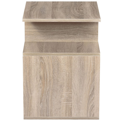 HOMCOM Side Table, 3 Tier End Table with Open Storage Shelves for Living Room, Bedroom, Oak 