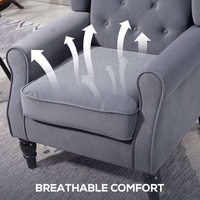 HOMCOM Wingback Accent Chair, Retro Upholstered Button Tufted Occasional Chair for Living Room and Bedroom, Charcoal Grey 