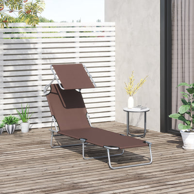 Outsunny Outdoor Foldable Sun Lounger, 4 Level Adjustable Backrest  Reclining Sun Lounger Chair with Angle Adjust Sun Shade Awning for Beach, Garden, Patio, Brown 