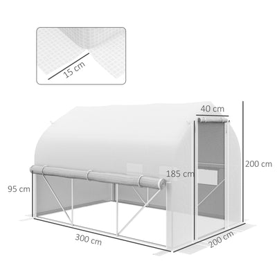 Outsunny 3 x 2(m) Walk-in Polytunnel Greenhouse, Zipped Roll Up Sidewalls, Mesh Door, 6 Mesh Windows, Tunnel Warm House Tent with PE Cover, Complimentary Plant Labels and Gloves, White 