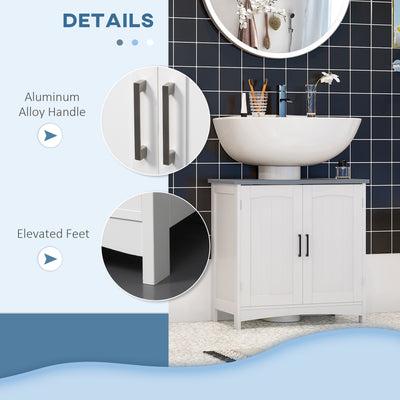 kleankin Pedestal Under Sink Cabinet with Double Doors, Modern Bathroom Vanity Unit, Storage Cupboard with Adjustable Shelves, White 