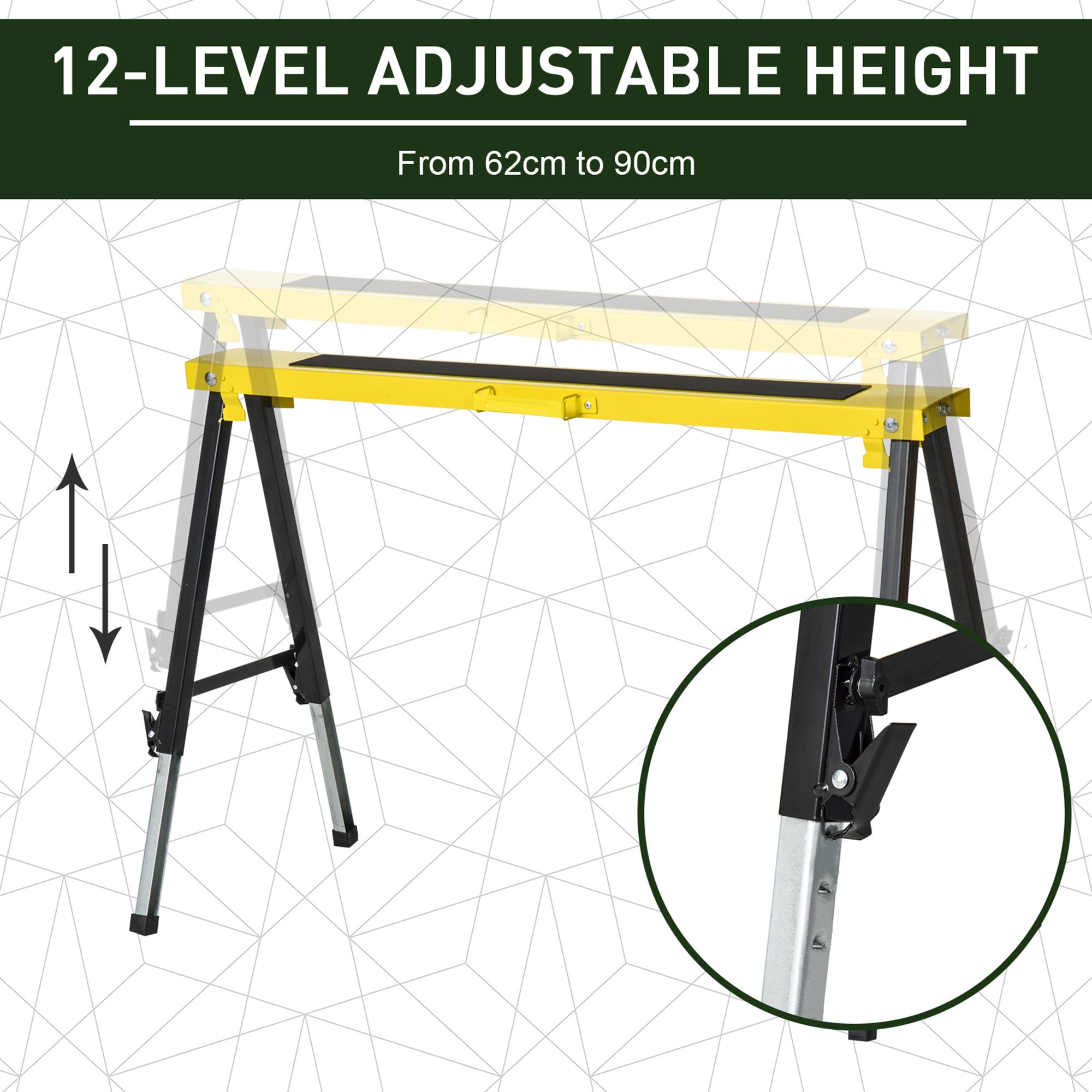 DURHAND 2PCS Saw Horse Twin Pack Folding Workbench Adjustable Metal Trestle Stands with Non-slip EVA Surface for Sawing Work Max Load 100kg 